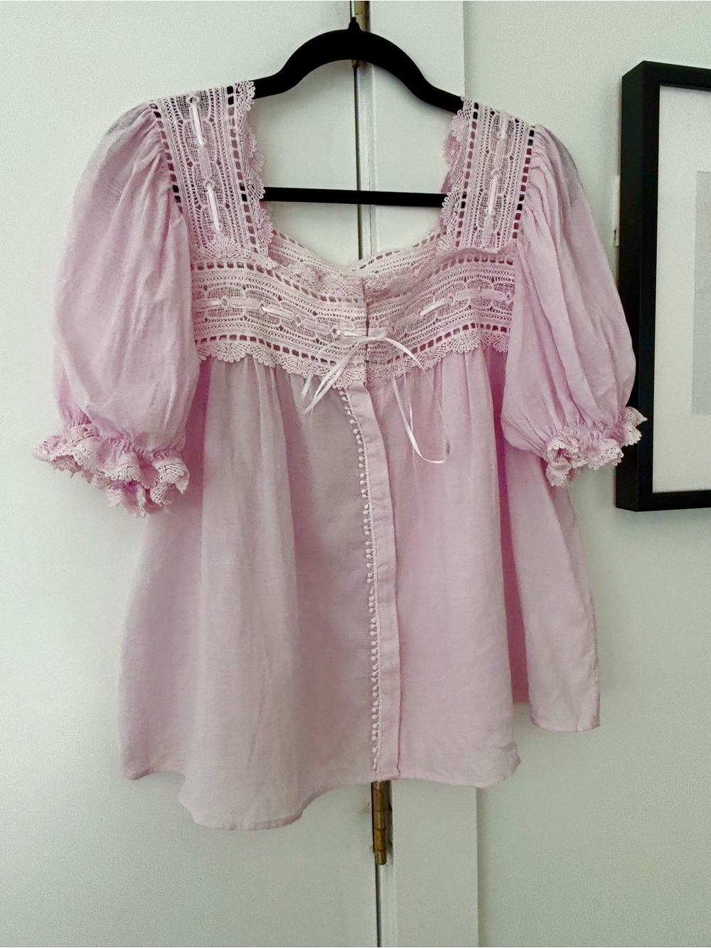 Industry lilac 100% cotton cottage core lace trim babydoll blouse size medium